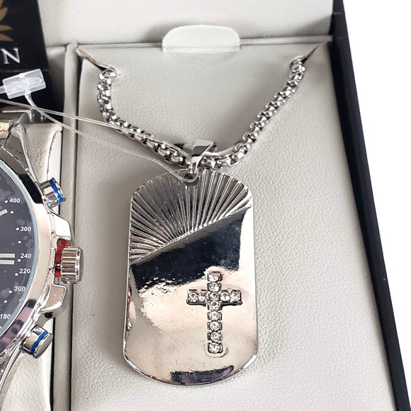 NEW!! Legion Mens Tachymeter Silver Watch & Necklace 62639 Stainless Steel Back - Picture 4 of 9